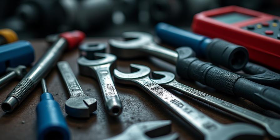 Close up of mechanic tools used for diesel engine repair